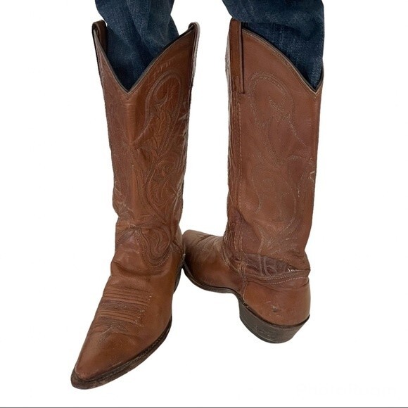 DAN POST Womens Cowboy Boots Tobacco Brown Pointed Toe Size 7.5 M - Picture 2 of 11